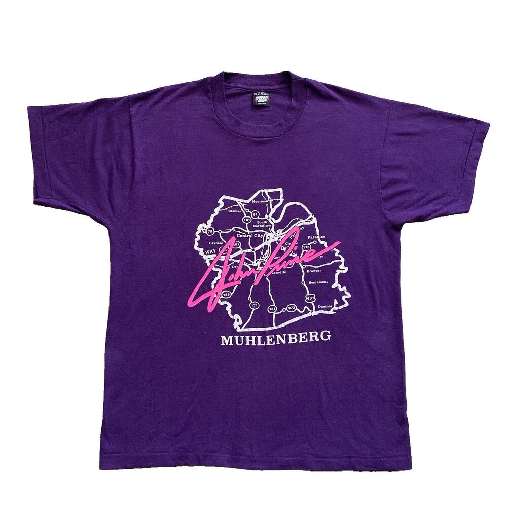 Vintage John Prine Shirt 90s XL Purple Muhlenberg Map Country Music Band Tour